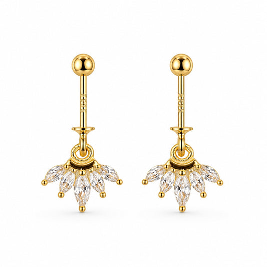 92.5 Silver Gold Plated Five Leaf Hanging Bugadi- Pair