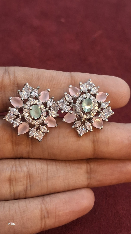 92.5 Silver Pastel Elegance Earrings | Soft Feminine Design | Elegant Jewellery