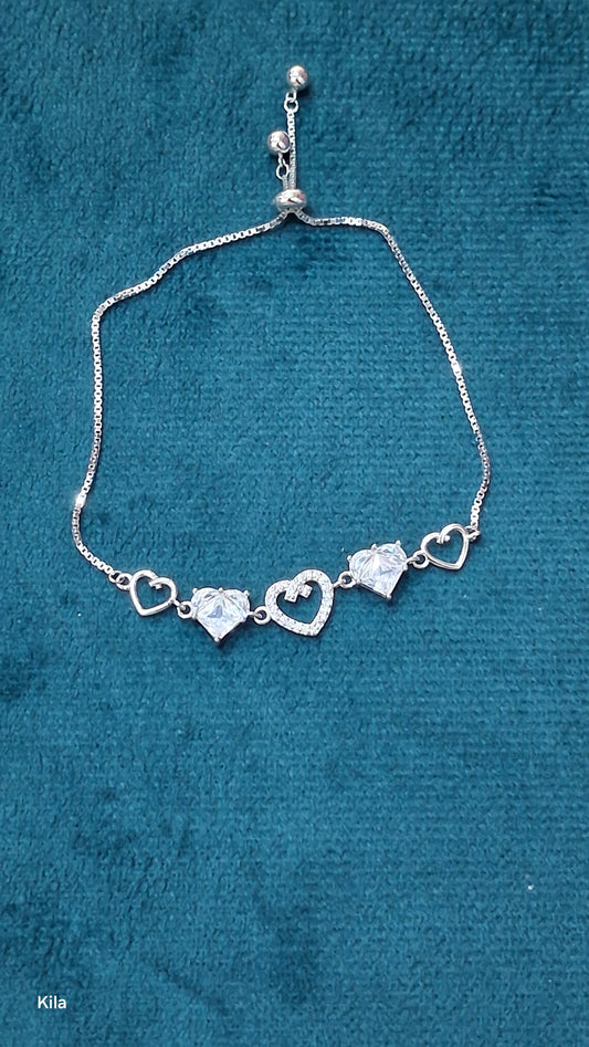 92.5 Silver Heart Bracelet | Stylish Romantic Design | Elegant Jewellery