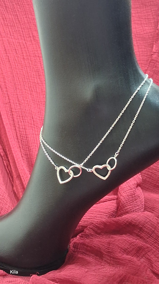 92.5 Silver Heart Anklets | Stylish Romantic Design | Elegant Jewellery
