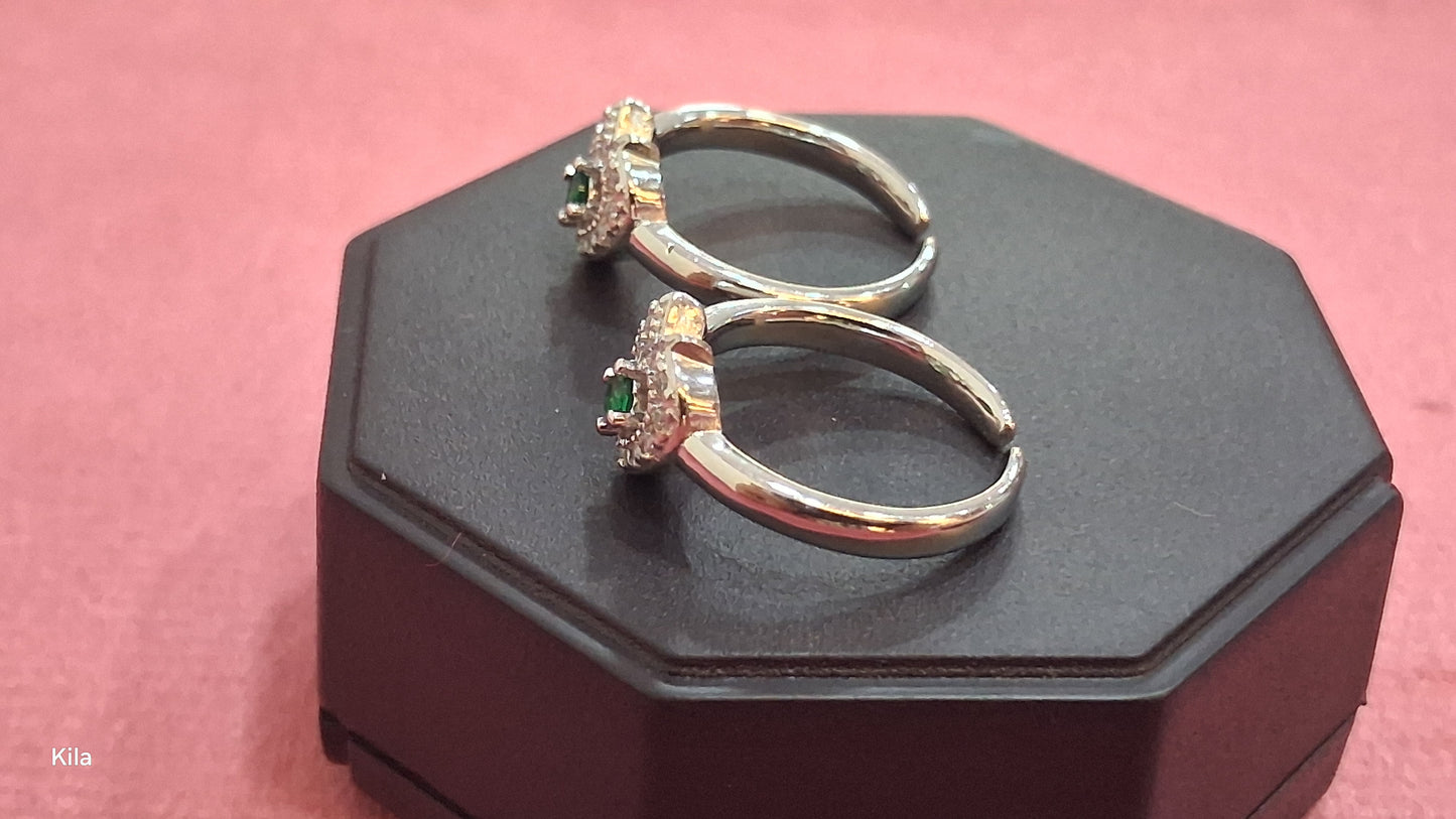 92.5 Silver Heart Green Stone Toe Rings | Premium Stylish Finish | Jewellery