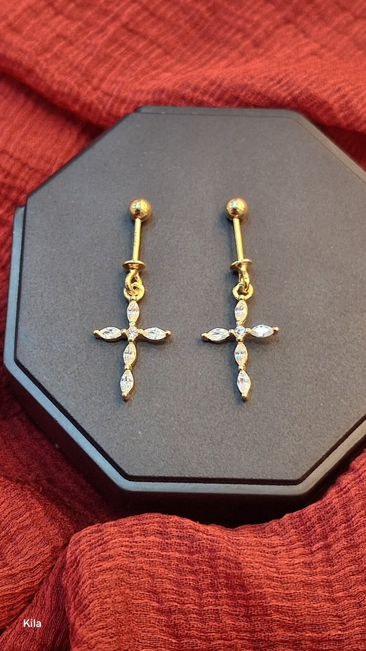 92.5 Silver Cross Design Gold Plated Bugadi – Stylish Ear Cuff for Women