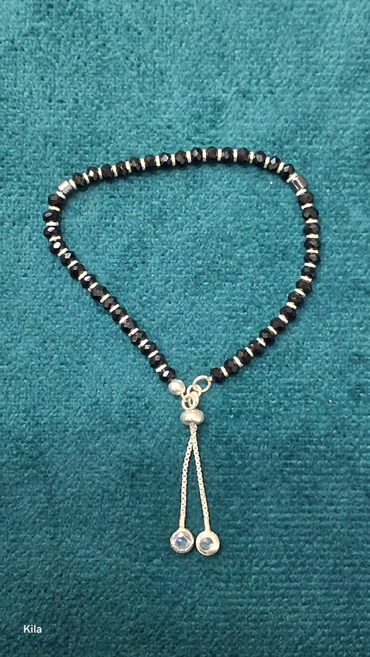 92.5 Silver Black Beads Kids Bracelet | Stylish Traditional Design | Elegant Jewellery