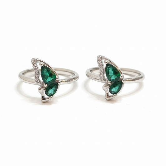 92.5 Silver Green Stone Toe Rings | Stylish Elegant Design | Jewellery