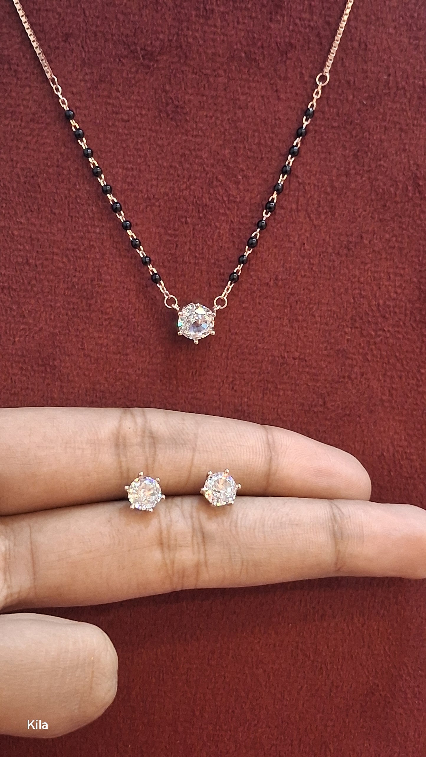 92.5 Silver Rose Gold Black Beads Chain Set 18 Inches | Stylish Complete Design | Jewellery