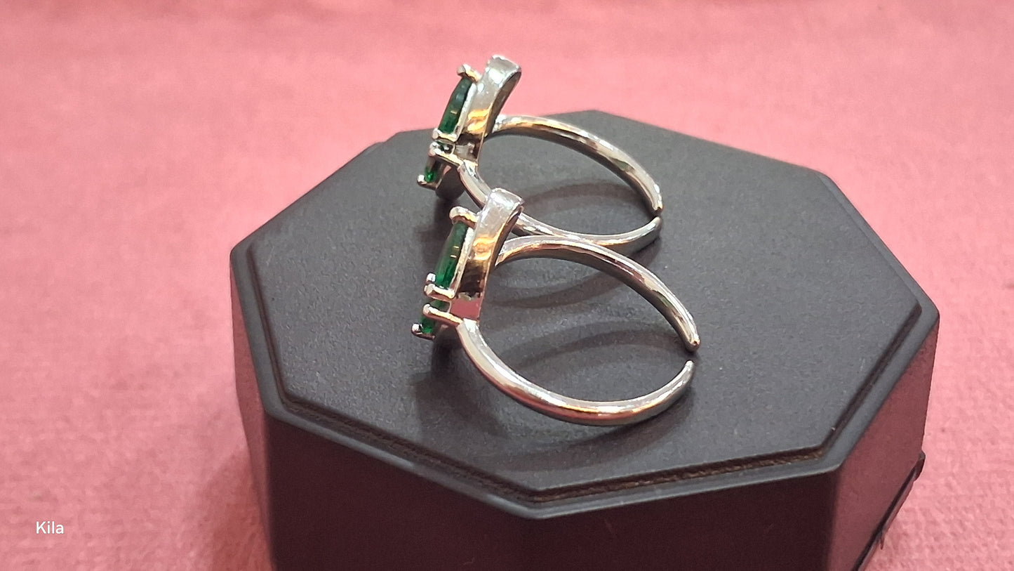 92.5 Silver Green Stone Toe Rings | Stylish Elegant Design | Jewellery
