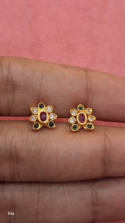 92.5 Silver Gold Plated Stud Earrings | Stylish Sleek Design | Jewellery