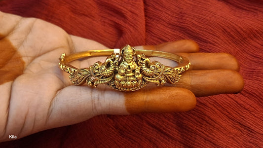 92.5 Silver Gold Plated Lakshmi Devi Kada | Stylish Traditional Design | Elegant Jewellery