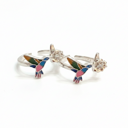 92.5 Silver Humming Bird Toe Rings | Cute Nature Inspired Design | Jewellery