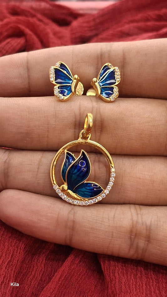 925 Silver Gold Plated Butterfly Pendant Set | Stylish Elegant Design | Jewellery Set