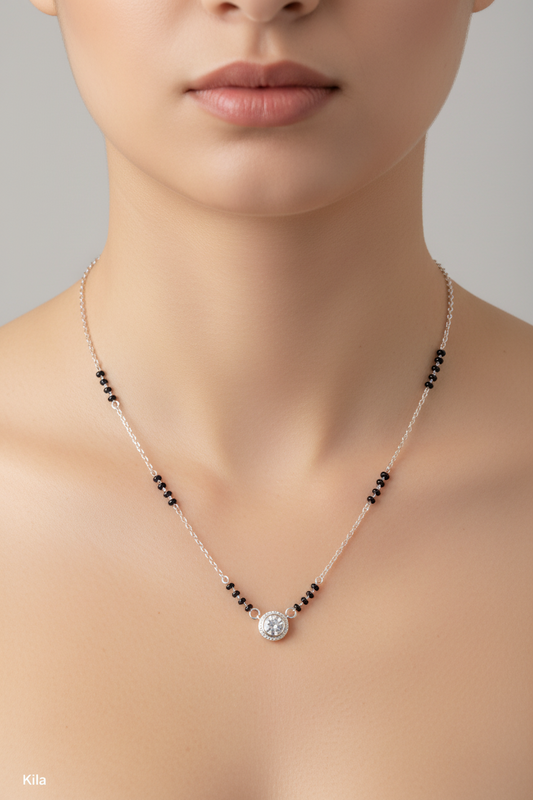 92.5 Silver Black Beads Chain 18 Inches | Elegant Daily Wear Design | Jewellery