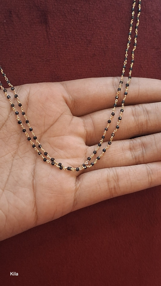 92.5 Silver Gold Plated Double Black Beads Chain 19 Inches | Premium Design | Jewellery