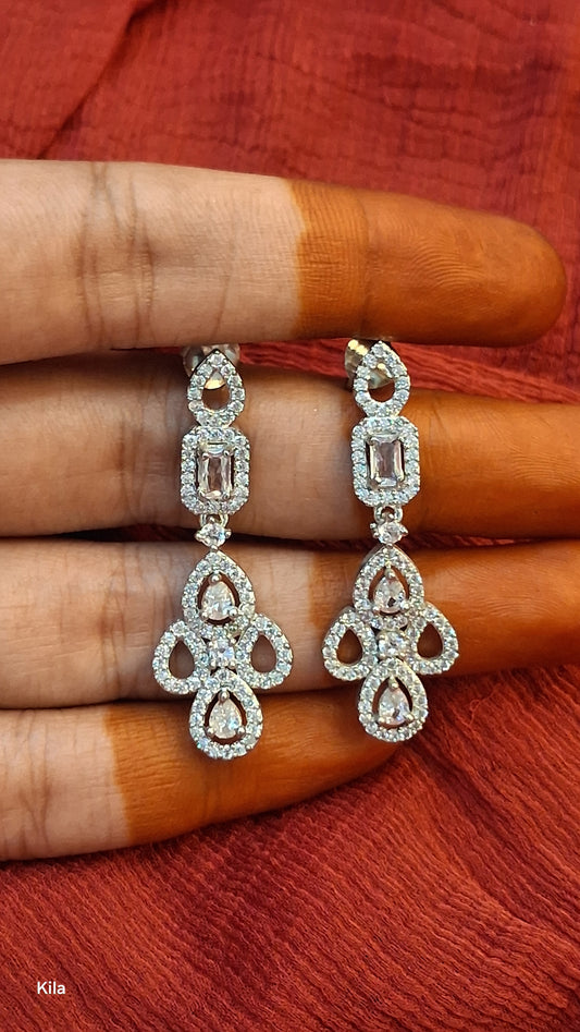 92.5 Silver White Stone Earrings | Stylish Elegant Design | Sparkling Jewellery