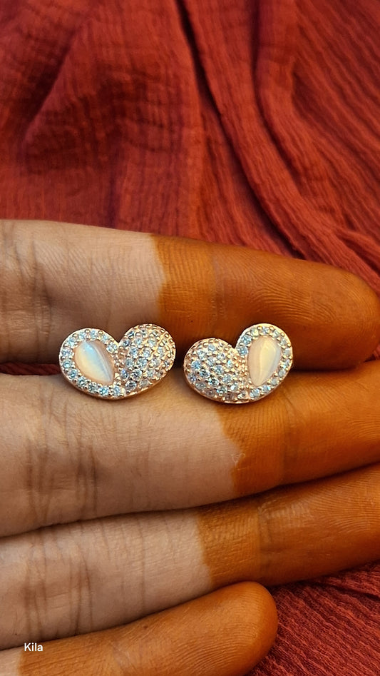 92.5 Silver Rose Gold Plated Heart Studs | Stylish Romantic Design | Elegant Jewellery