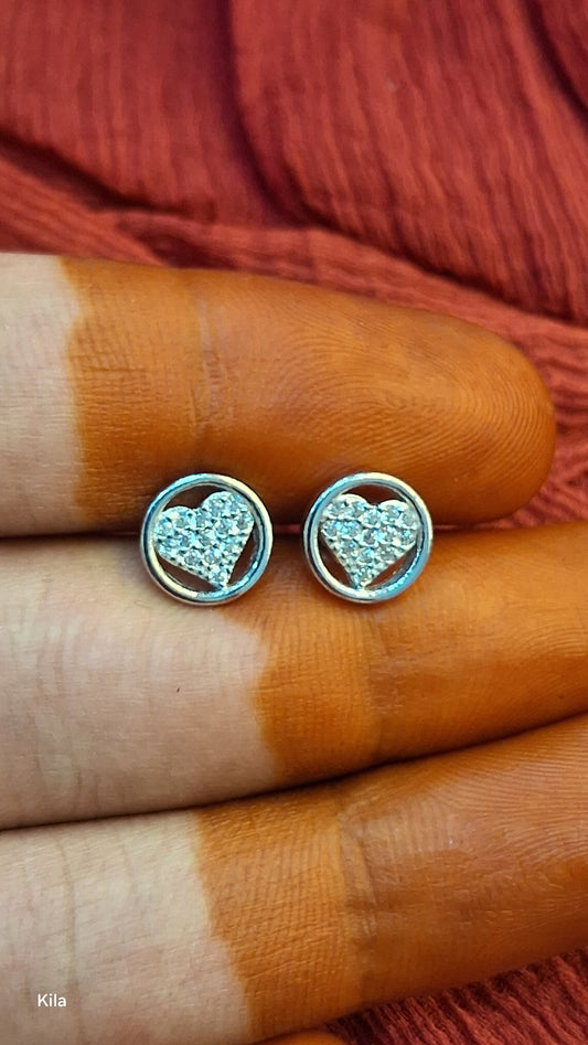 92.5 Silver Heart Shape Studs | Stylish Elegant Design | Jewellery