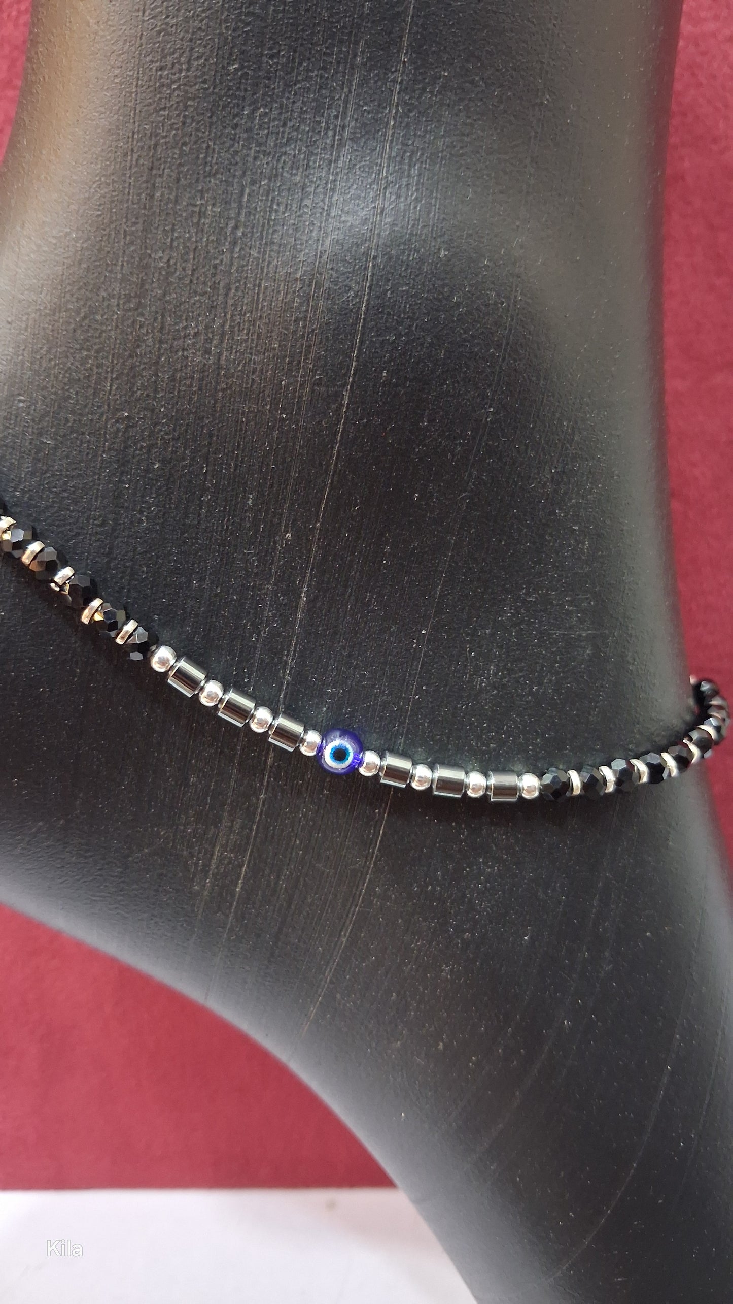 92.5 Silver Black Beads Anklet (Single Piece) | Stylish Protective Design | Elegant Jewellery