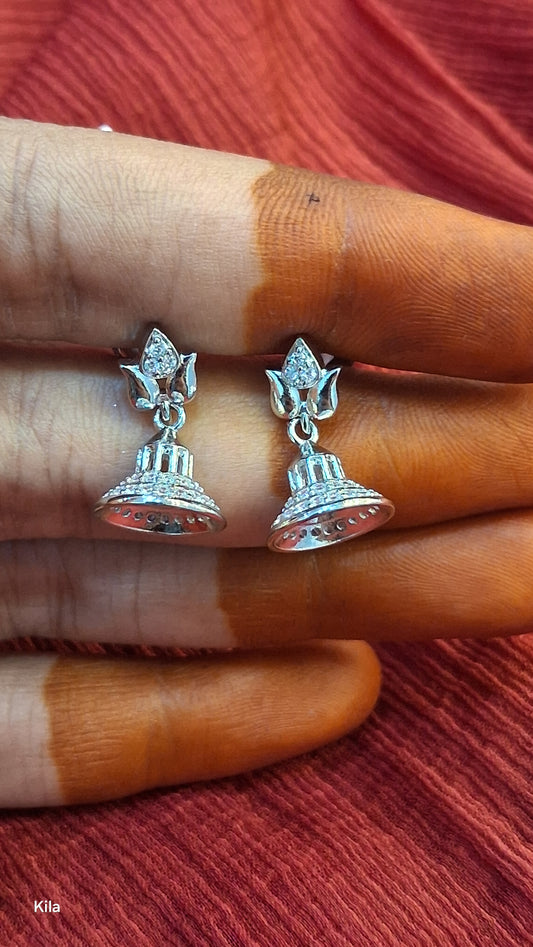 92.5 Silver Lotus Style Earrings | Stylish Traditional Design | Elegant Jewellery