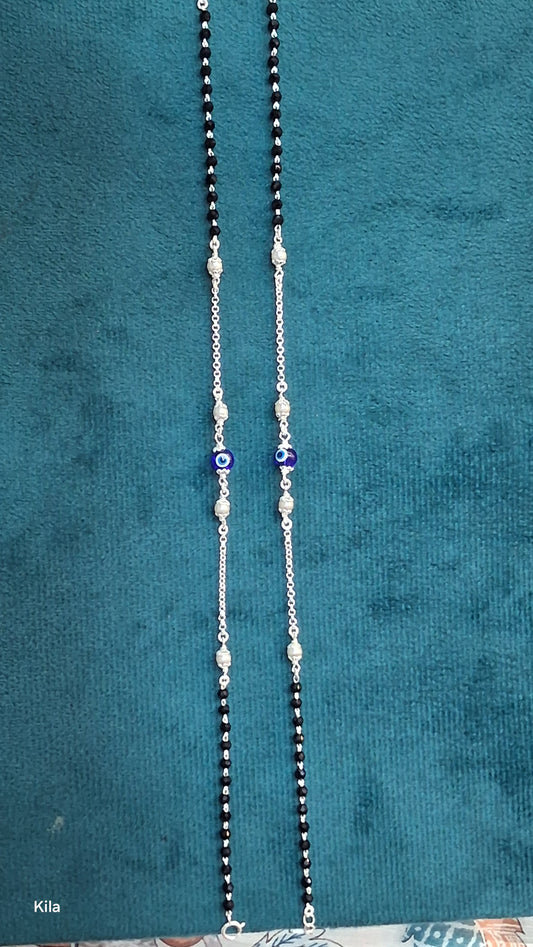 92.5 Silver Evil Eye Black Beads Anklet (Single Piece) | Stylish Protective Design | Elegant Jewellery
