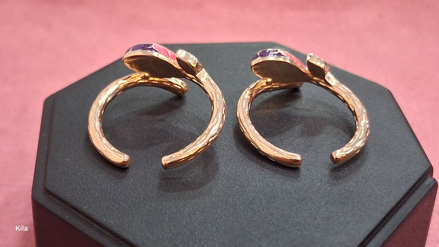 92.5 Silver Rose Gold Multicolor Leaf Toe Rings | Premium Vibrant Design | Jewellery