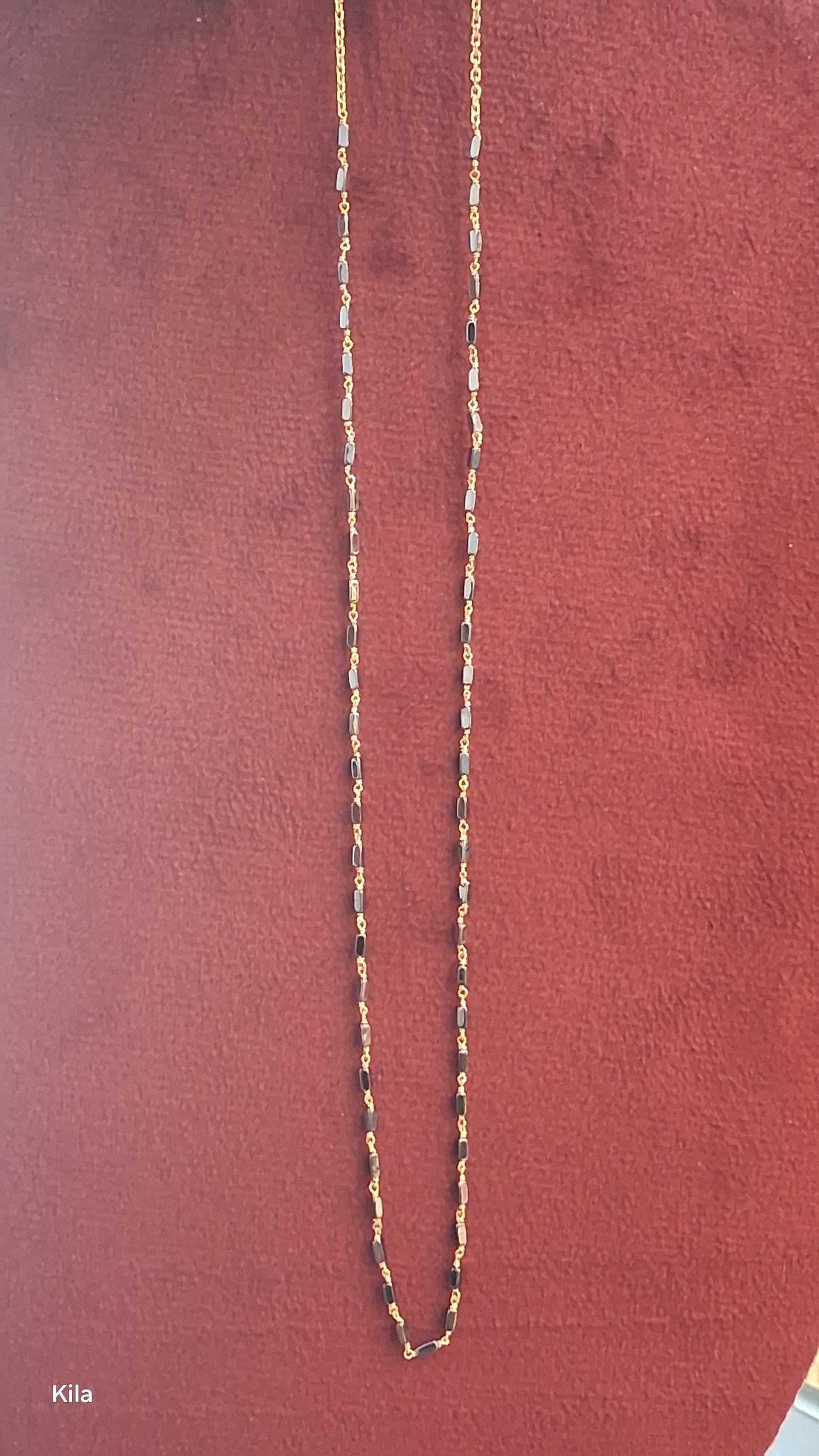 92.5 Silver Gold Plated Black Beads Chain 19 Inches | Stylish Single Line Design | Jewellery
