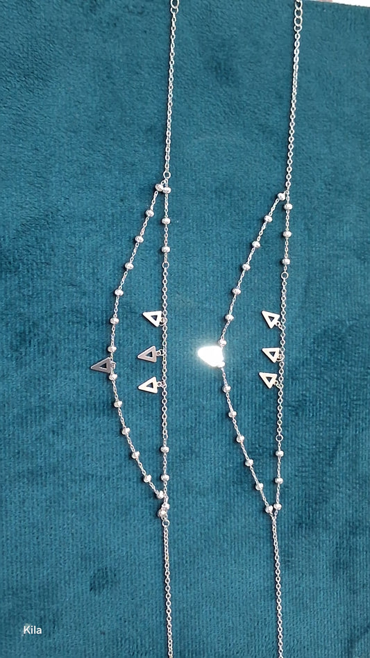 92.5 Silver Double Chain Anklets | Stylish Layered Design | Elegant Jewellery