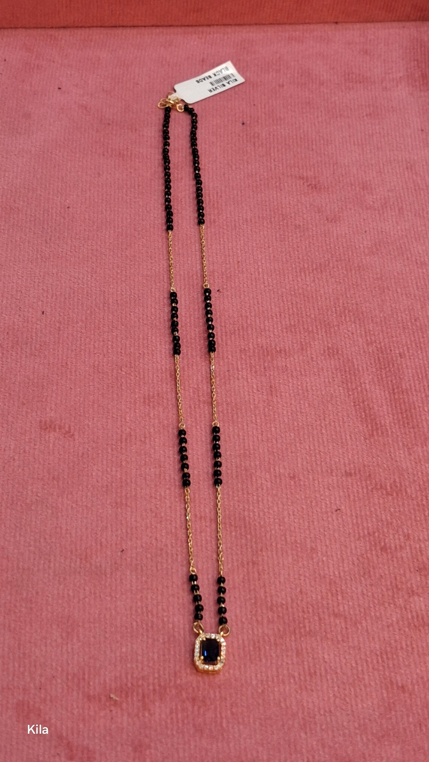 92.5 Silver Gold Plated Black Beads Chain 19.5 Inches | Stylish Extended Length Design | Jewellery