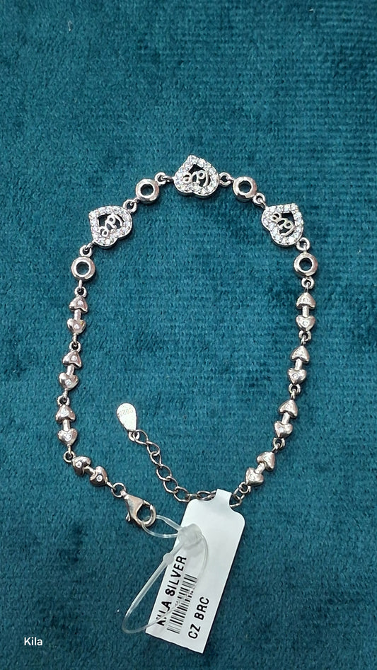92.5 Silver Heart Bracelet | Stylish Romantic Design | Elegant Jewellery