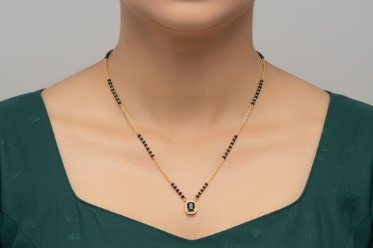 92.5 Silver Gold Plated Black Beads Chain 19.5 Inches | Stylish Extended Length Design | Jewellery