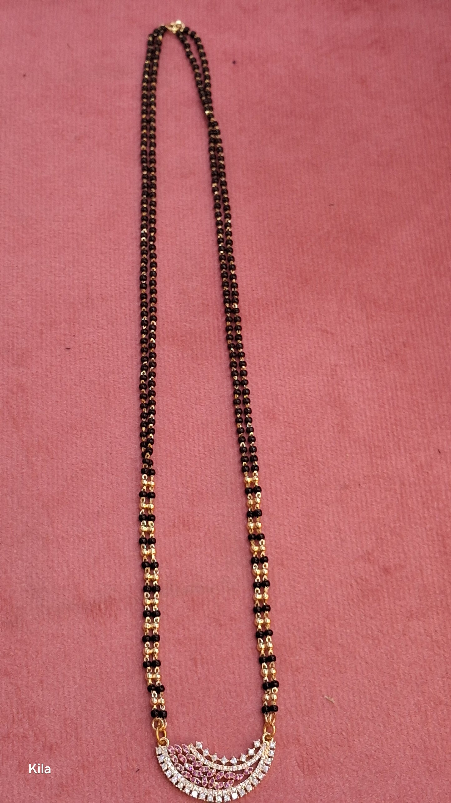 92.5 Silver Gold Plated Black Beads Chain 22 Inches | Classic Extended Design | Jewellery