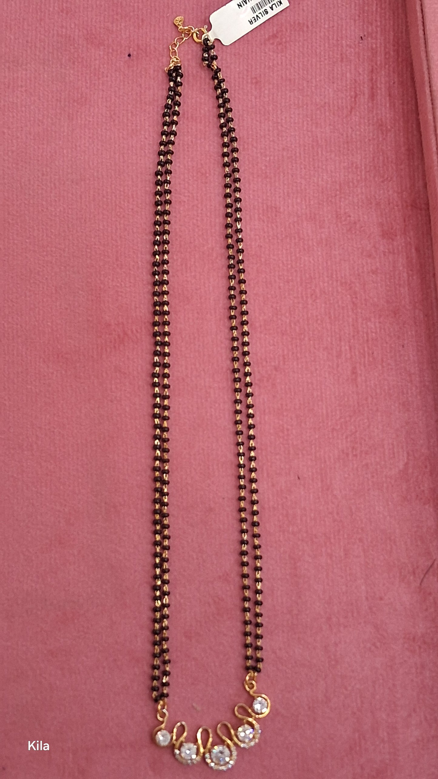 92.5 Silver Gold Plated Black Beads Chain 20 Inches | Smooth Finish Stylish Design | Jewellery