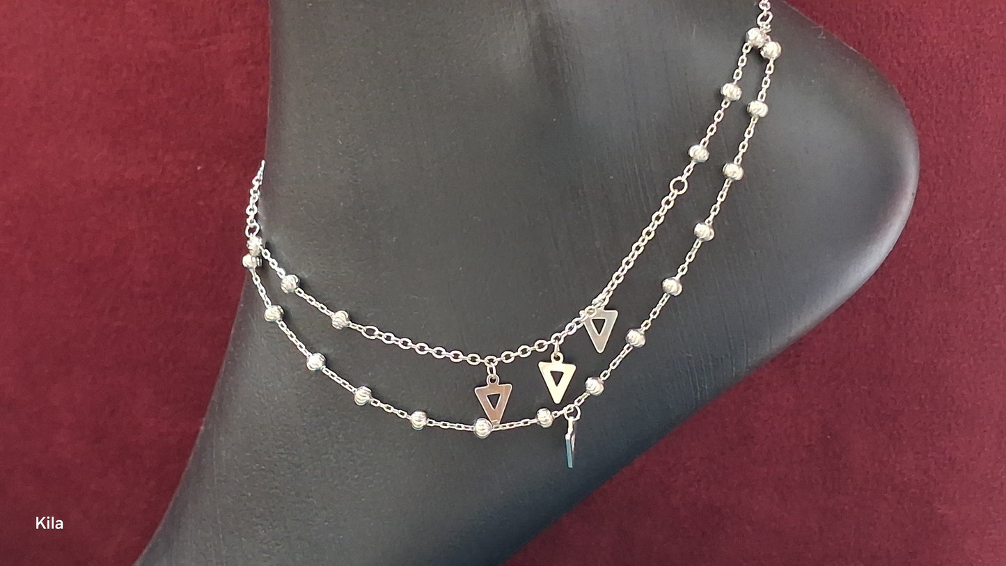 92.5 Silver Double Chain Anklets | Stylish Layered Design | Elegant Jewellery