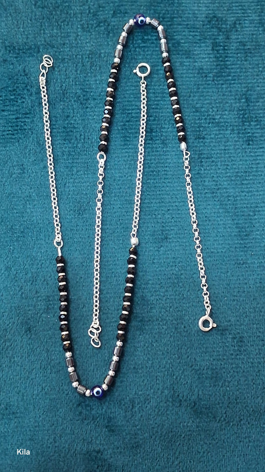 92.5 Silver Black Beads Anklet (Single Piece) | Stylish Protective Design | Elegant Jewellery