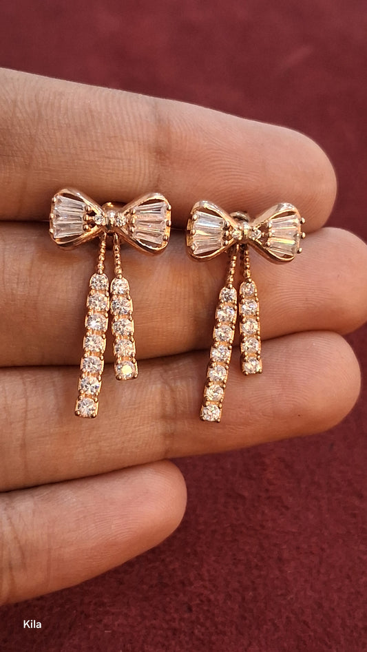 92.5 Silver Rose Gold Chain Earrings | Stylish Trendy Design | Modern Jewellery