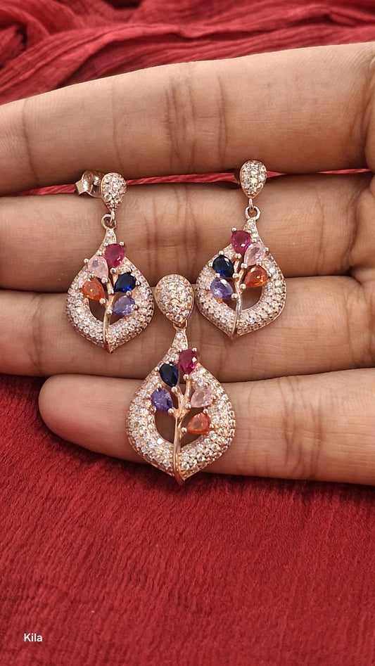 925 Silver Rose Gold Plated Pendant Set | Stylish Premium Design | Elegant Jewellery