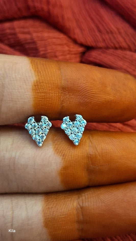 92.5 Silver Mini Heart Studs | Stylish Cute Design | Elegant Jewellery