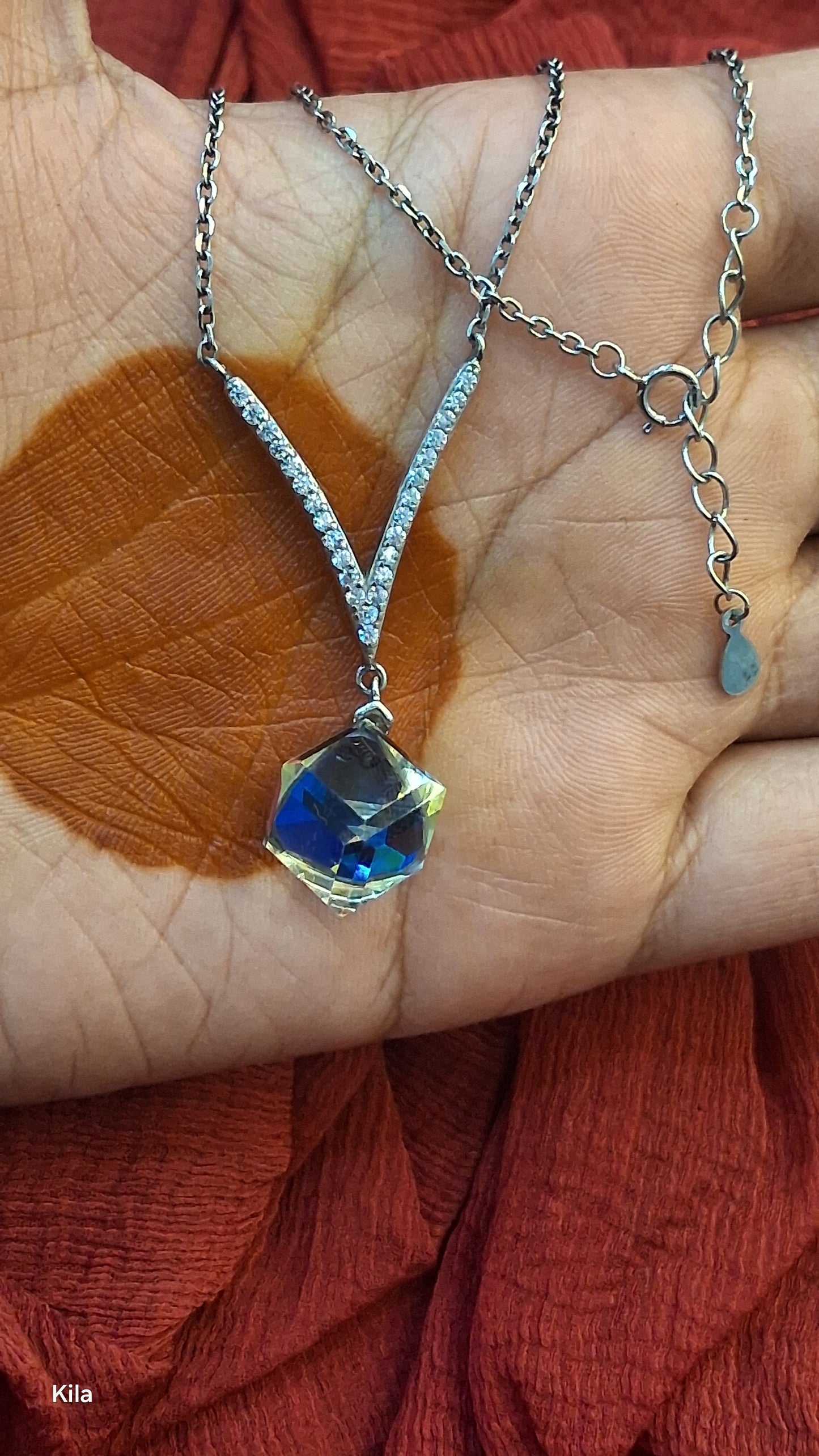 925 Silver Premium Stylish Blue Pendant Chain 18 Inches | Stylish Elegant Design | Jewellery