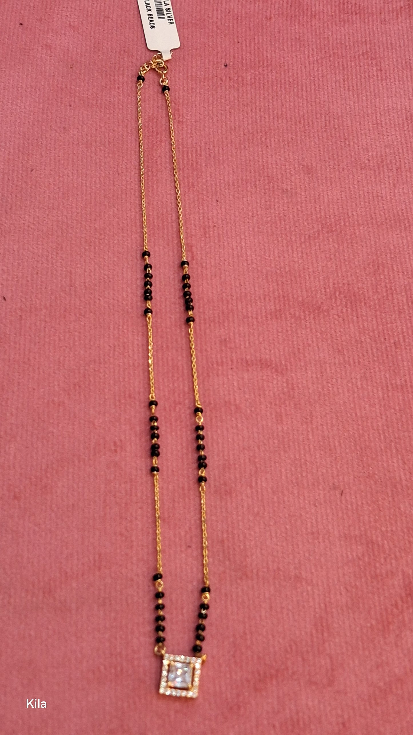 92.5 Silver Gold Plated Black Beads Chain 18 Inches | Premium Classic Design | Jewellery