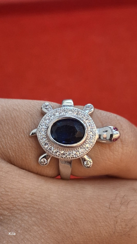 92.5 Silver Blue Stone Tortoise Ring | Stylish Premium Design | Jewellery