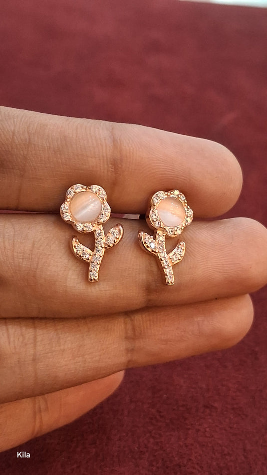 92.5 Silver Rose Gold Flower Earrings | Stylish Floral Design | Elegant Jewellery