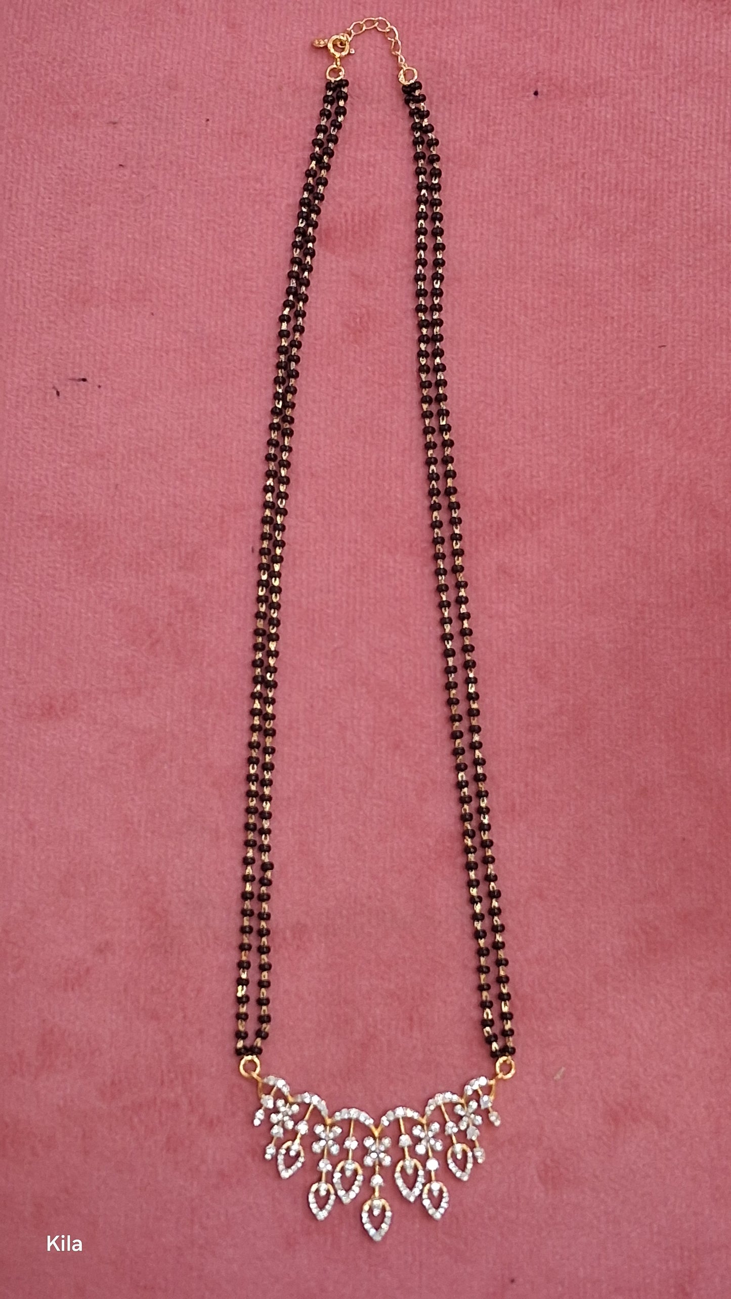 92.5 Silver Gold Plated Black Beads Chain 21 Inches | Premium Refined Design | Jewellery