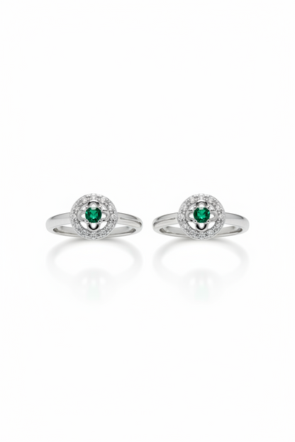 92.5 Silver Green Stone Halo Adjustable Toe Rings for Women | Circular Halo Design