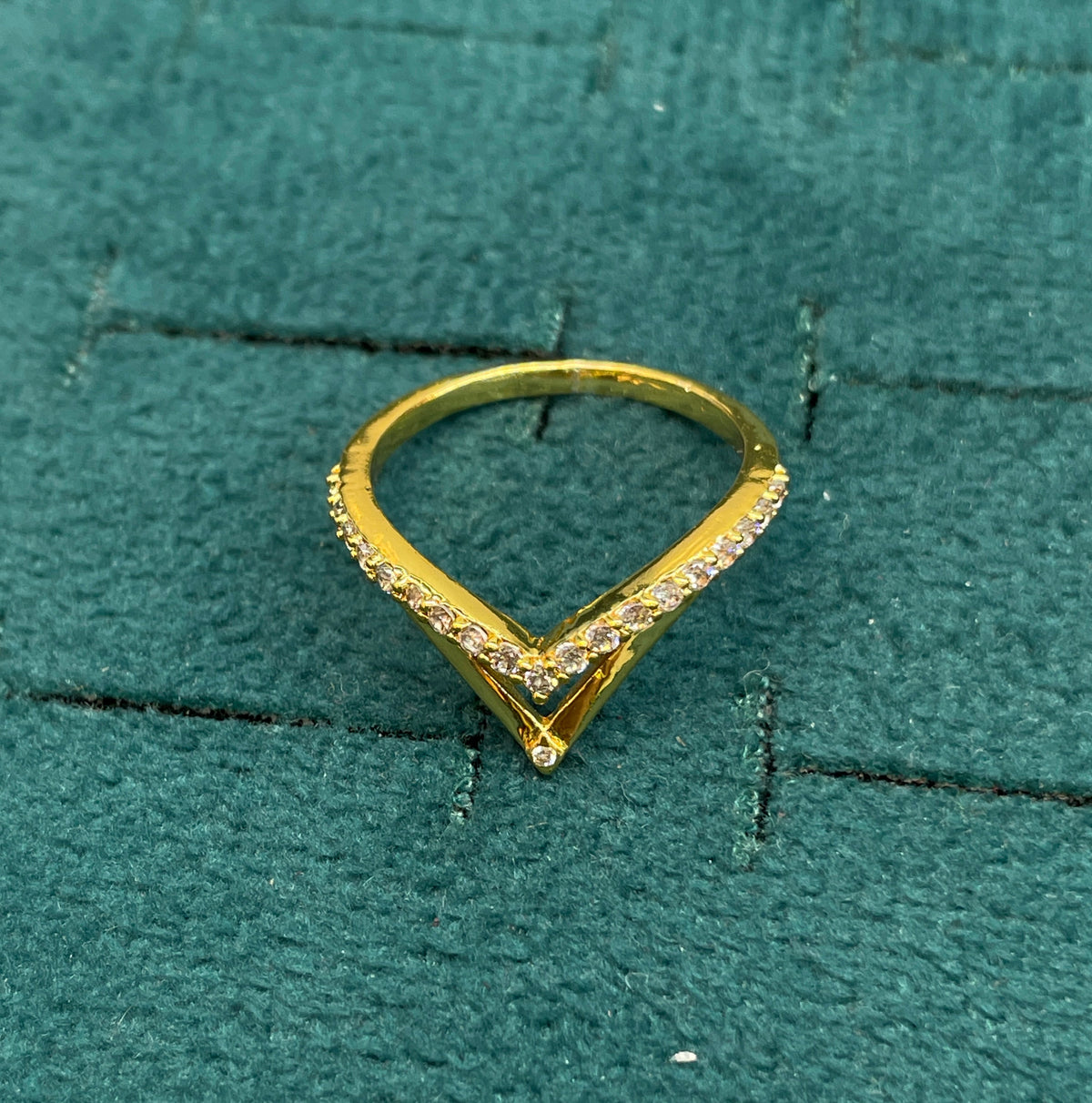 92.5 Silver with Gold Plating Dual Line V Ring for Women