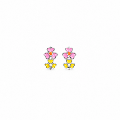 92.5 Silver Enamel Floral Huggie Hoop Earrings for Girls