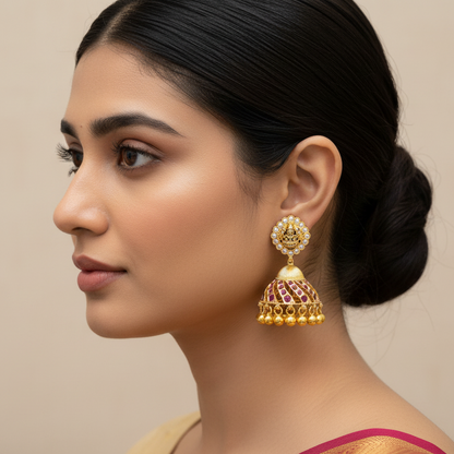 92.5 Silver Gold Plated Stylish Jhumka Earrings for Women | Elegant Ethnic Design | Festive Wear Jewellery