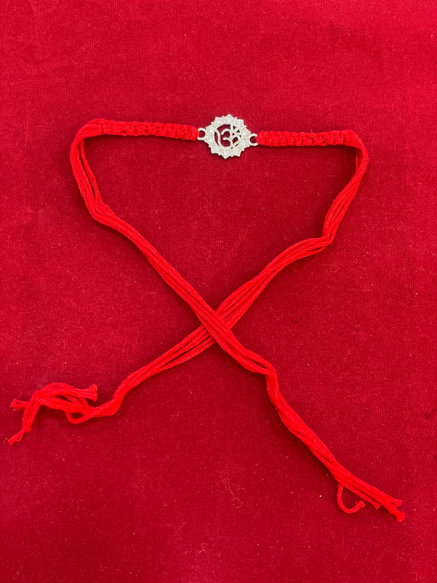 925 Sterling Silver Om Rakhi with CZ Stones | Red Thread Rakhi for Raksha Bandhan