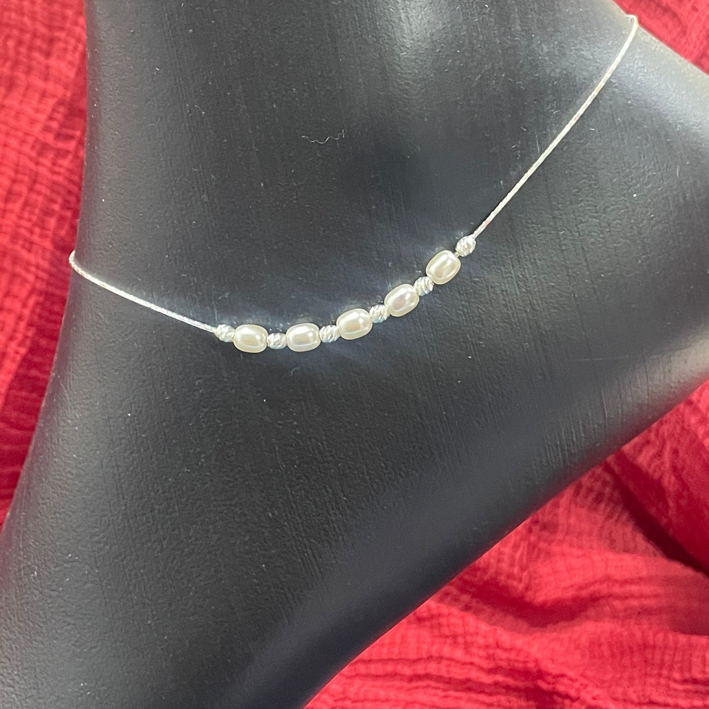 92.5 Sterling Silver Pearl Cluster Anklet for Women