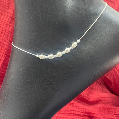 92.5 Sterling Silver Pearl Cluster Anklet for Women