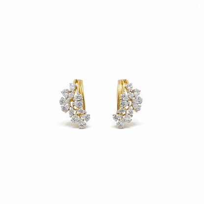 92.5 Silver Gold Plated Pear & Round CZ Floral Cluster Huggie Hoop