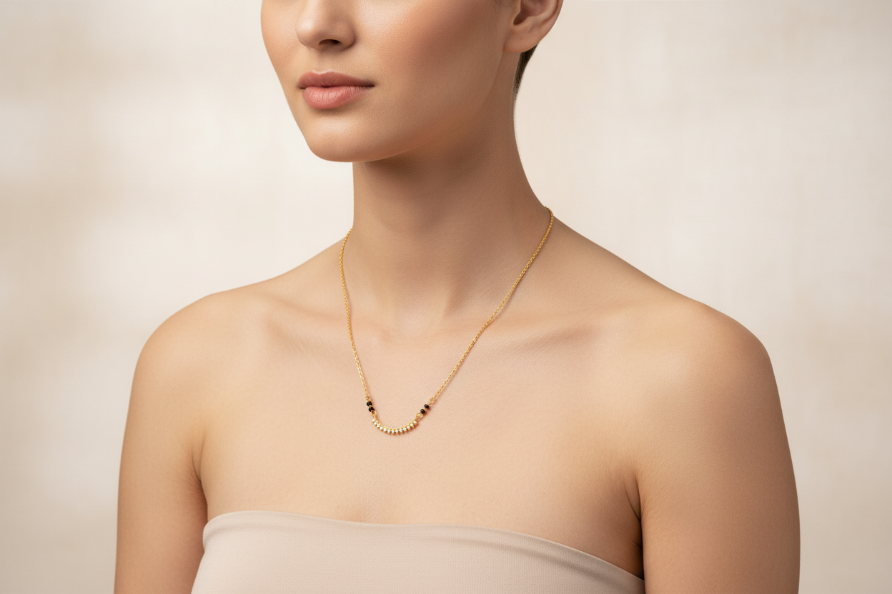92.5 Silver Gold Plated Minimal Pendant Black Bead Chain for Women 18.5 Inches | Elegant Simple Design | Stylish Jewellery