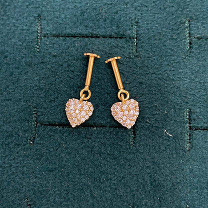 92.5 Sterling Silver Gold-Plated Pave CZ Heart Drop Bugadi Pair